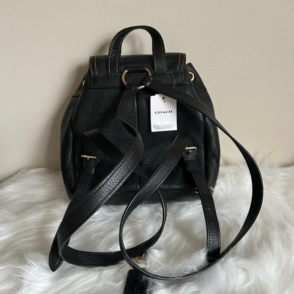 Coach Pennie 22 Black Pebbled Leather Backpack‎ NWT C4121